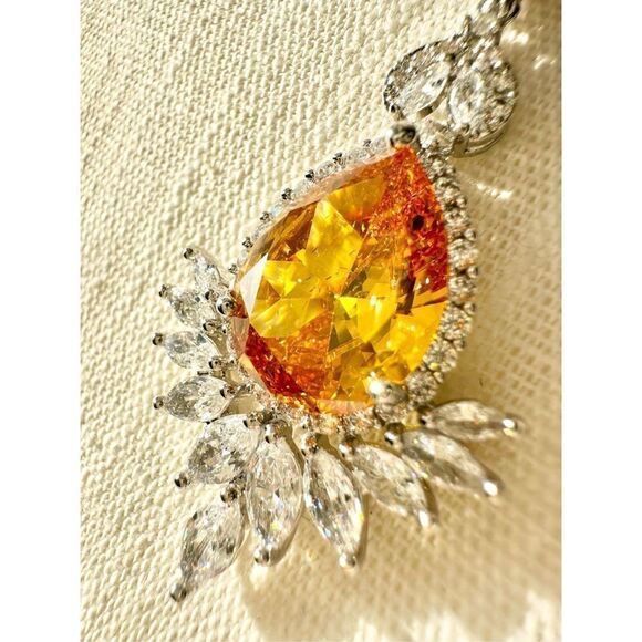 Double pear cut honey yellow canary cubic zirconia statement glamour necklace - Picture 3 of 5